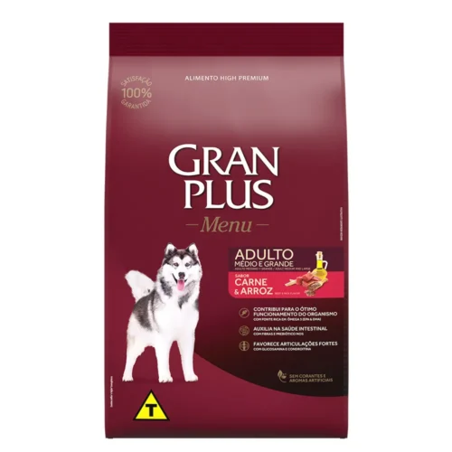 Ração GranPlus Menu Carne e Arroz Cães Adultos 20 kg