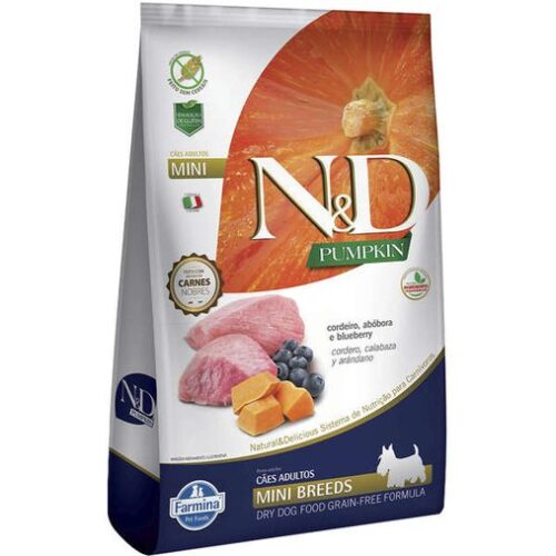 Ração N&D Pumpkin para Cães Adultos Raças Mini sabor Cordeiro, Abóbora e Blueberry 2,5kg