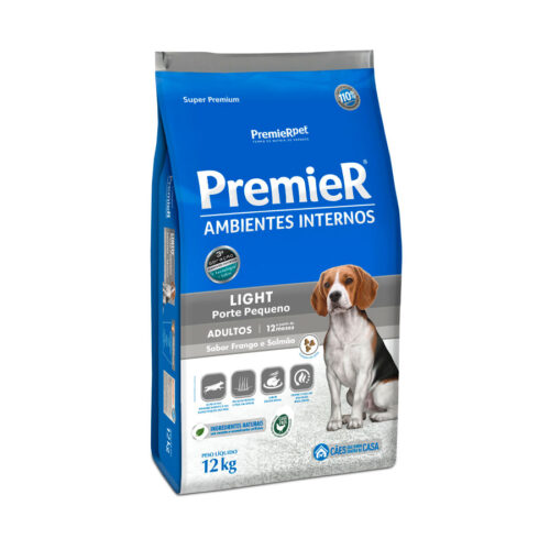 Ração Premier Ambientes Internos Light Cães Adultos Frango e Salmão 12 kg