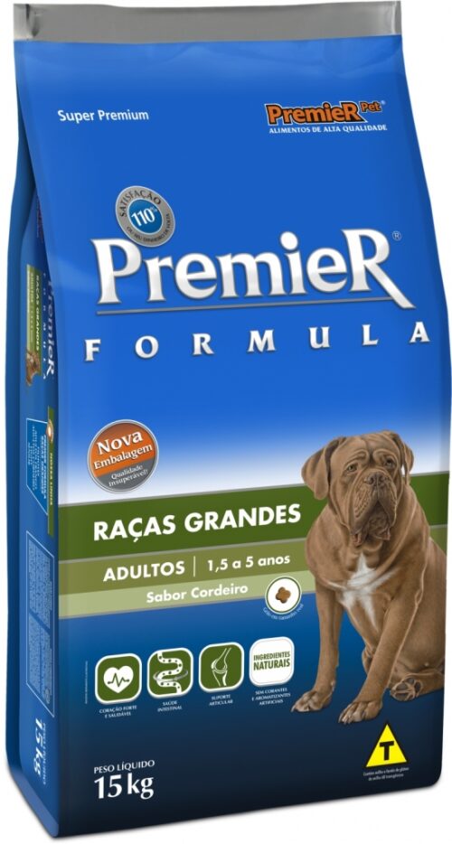 Ração Premier Cães Adultos Raças Grandes Cordeiro 15 kg