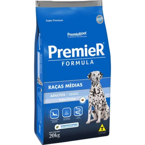 Ração Premier Formula Cães Adultos Raças Médias Sabor Frango 20 kg