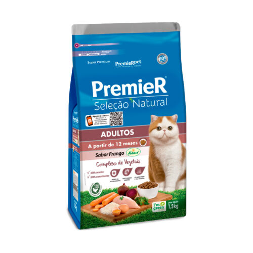 Ração Premier Seleção Natural Para Gatos Adultos 1,5Kg