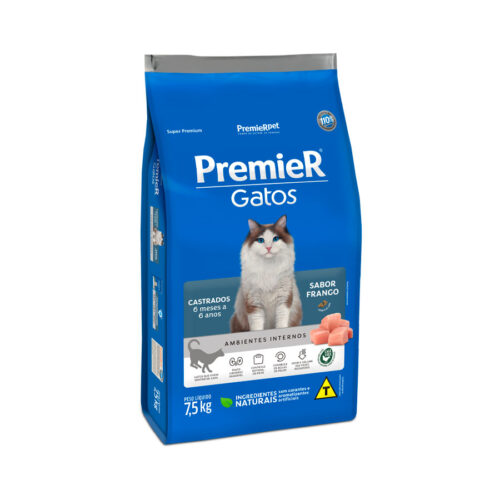 Premier Para Gatos Castrados De 6 Meses A 6 Anos Sabor Frango 7,5Kg