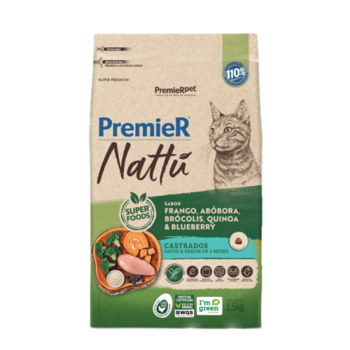PREMIER NATTU GATO CASTRADOS ABOBORA 1,5KG